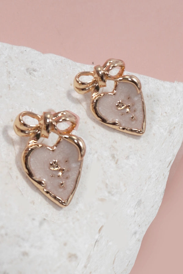 Epoxy Bow Heart Stud Titanium Post Earring