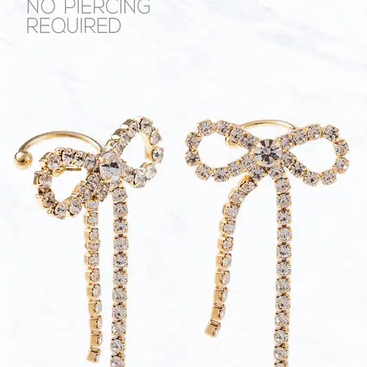 Crystal Bow Clip-On Earrings Gold