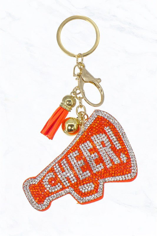 Glitter Orange Cheer! Speaker Keychain