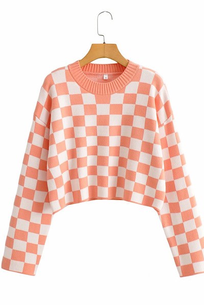 Cropped Checkered Sweater