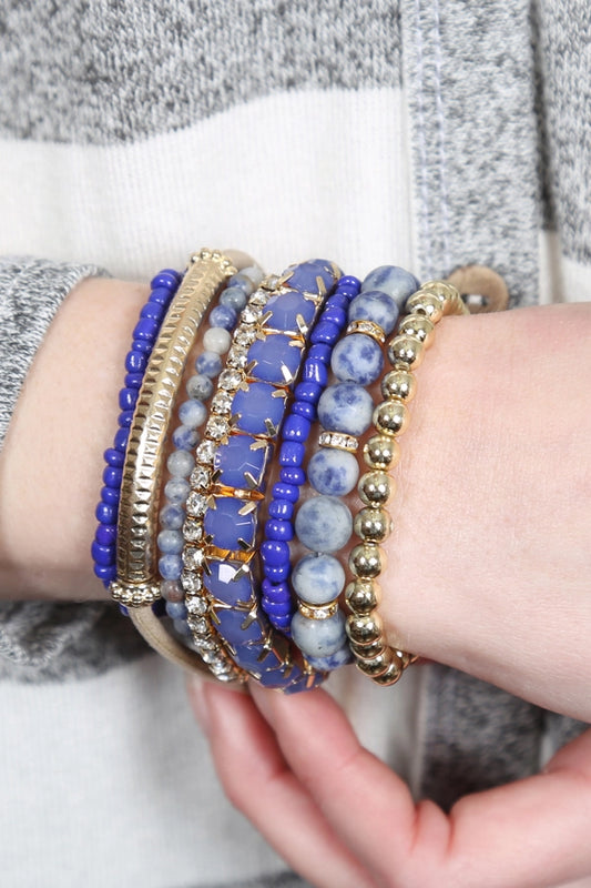 Regular Size Stack-Able Beads Bracelet Set Blue