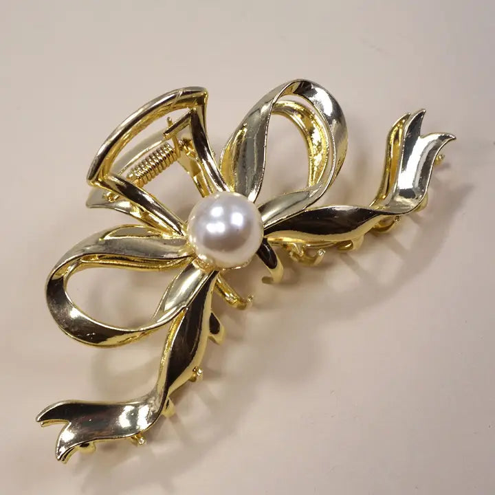 Xtra Large Bow Pearl Studded Hair Claw Clips